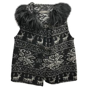 ZARA BASIC Y2k FAUX FUR TRIM HOODED KNIT WOOL TOP S